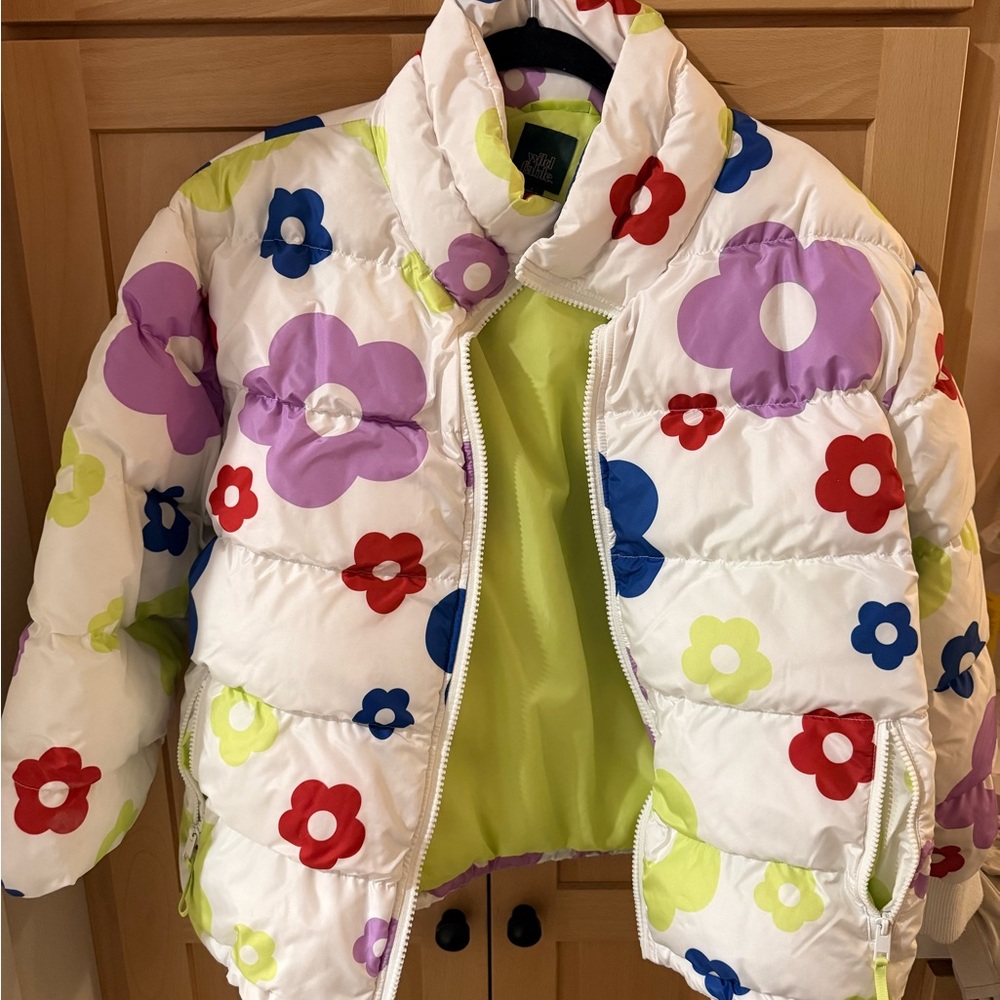Wild Fable Kids Floral Puffer Jacket - White, Purple, Red, Blue